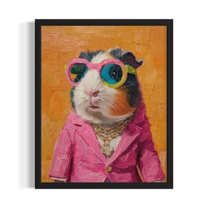Guinea Pig Animal Poster Art Print, Living Room Wall Art Poster, Original Painting Artwork Decor