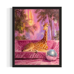 Giraffe Disco Poster Art Print, Wohnzimmer Wand Kunst Poster, Originale Malerei Kunstwerk Dekor