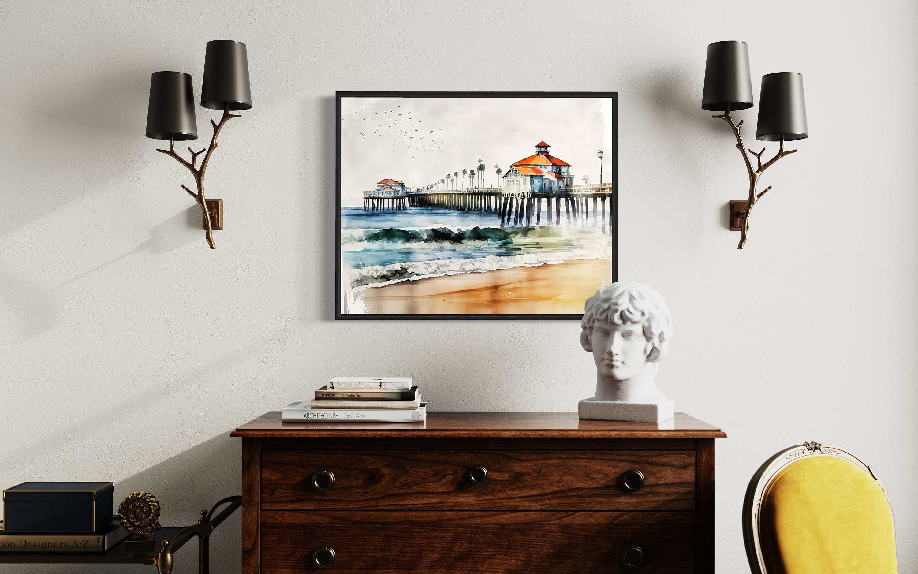 Huntington Beach Watercolor Art Print Huntington Beach Etsy