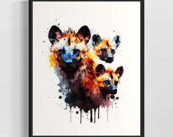 Hyena Watercolor Art Print, Hyena Painting Wall Art Decor, Original Artwork  by Artist