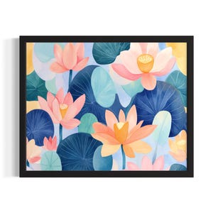 Water Lily Pads Landscape Poster Art Print, Living Room Wall Art Poster, Original Painting Artwork Decor