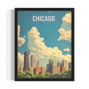 Illinois Chicago Vintage States Art Print, woonkamer muurkunstposter, origineel schilderij artwork decor