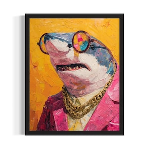 Pôster de arte de tubarão, pôster de arte de parede para sala de estar, decoração de pintura original