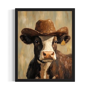 Cow Animal Cowboy Poster Art Print, Living Room Wall Art Poster, Original Painting Artwork Decor