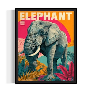 Elephant Pop Art Animal Poster Art Print, Living Room Wall Art Poster, Original Painting Artwork Decor