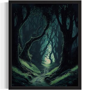 Schmale Wald Kunstdruck, Gruselige Gruselige Gothic Wand Kunst Gemälde Dekor Foto