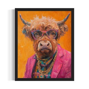Highland Cow Animal Poster Art Print, Living Room Wall Art Poster, Original Painting Artwork Decor