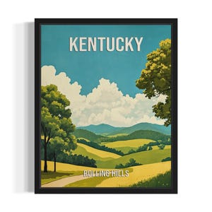 Kentucky Rolling Hills States Art Print, Living Room Wall Art Poster, Original Painting Artwork Decor