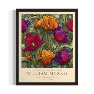 Tulip William Morris Flower Poster Art Print, Living Room Wall Art Poster, Original Painting Artwork Decor