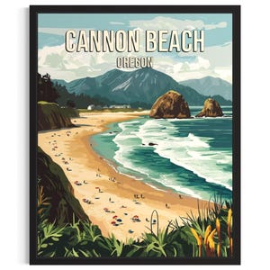 Cannon Beach Oregon USA Beach Poster Art Print, Living RoomWall Art Poster, Original Painting Artwork Decor