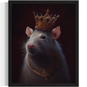 Rato com impressão de arte de coroa, pintura de arte de parede gótica assustadora e assustadora, decoração de foto