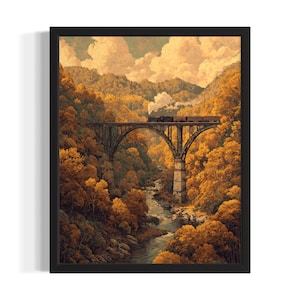 Ohio railroad bridge States Poster Art Print, Living Room Wall Art Poster, Original Painting Artwork Decor