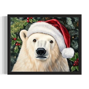 Polar Bear Christmas Animals Poster Art Print, Living Room Wall Art Poster, Original Painting Artwork Decor