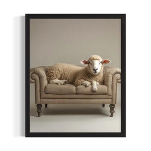 Sheep Animal Sofa Living Room Poster Art Print, Living Room Wall Art Poster, Original Painting Artwork Decor