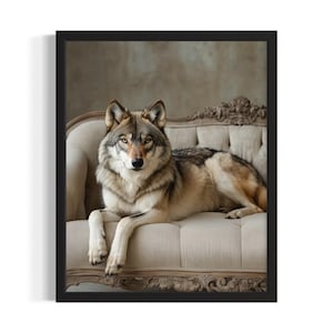 Wolf Animal Sofa Living Room Poster Art Print, Living Room Wall Art Poster, Original Painting Artwork Decor