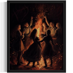 Impressão de arte de fogueira, pintura de arte de parede gótica assustadora e assustadora, decoração de foto