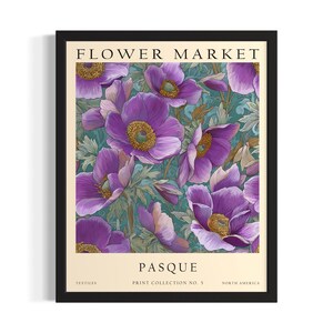 Pasque Flower Market Poster Art Print, Living Room Wall Art Poster, Original Painting Artwork Decor