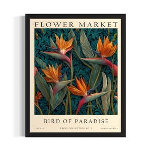 Bird of Paradise Flower Market Poster Art Print, Living Room Wall Art Poster, Original Painting Artwork Decor