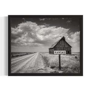 Kansas Vintage Black and White States Art Print, Living Room Wall Art Poster, Original Painting Artwork Decor
