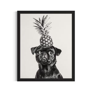 Pug Kitchen Animals Poster Art Print, Kitchen Wall Art Poster, Original Painting Artwork Decor