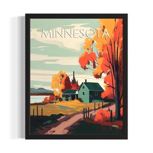 Minnesota Fall Landscape States Plakat Art Print, Plakat ścienny do salonu, Oryginalne dzieło sztuki dekoracyjnej