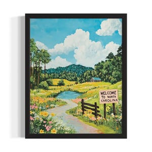 Cartaz de arte impressa dos Estados de boas-vindas da Carolina do Norte, pôster de arte de parede para sala de estar, decoração de pintura original