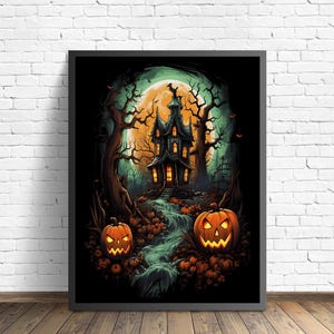 Impresión artística de calabaza de Halloween, decoración de arte de pared gótico, espeluznante y embrujado
