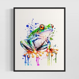 Green Frog Watercolor Art Print, Green Frog Painting Wall Art Decor, Original Artwork  by Artist