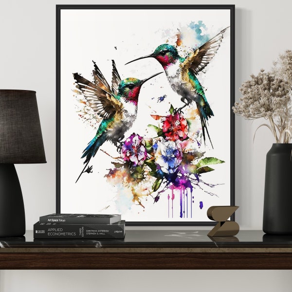 Kolibris und Blume Aquarell Kunstdruck, Kolibri Malerei Wand Kunst Dekor, Original Kunstwerk von Künstler