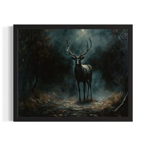Dark Evil Deer Huanted Animals Poster Art Print, Living Room Wall Art Poster, Original Painting Artwork Decor