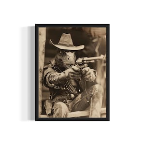 T-Rex Cowboy Kunstdruck, Vintage Gothic Wand Kunst Malerei Dekor Foto