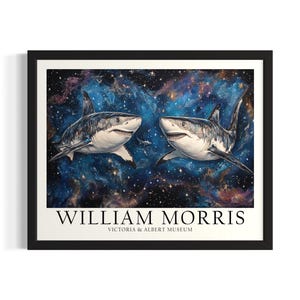 Grandes Tubarões Brancos William Morris Criaturas Marinhas Pôster de Arte Impressa, Pôster de Parede para Sala de Estar, Pintura Original para Decoração