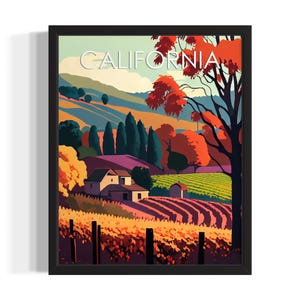 California Vintage States Art Print, Living Room Wall Art Poster, Original Painting Artwork Decor