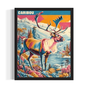 Caribou Pop Art Animal Poster Art Print, Living Room Wall Art Poster, Original Painting Artwork Decor
