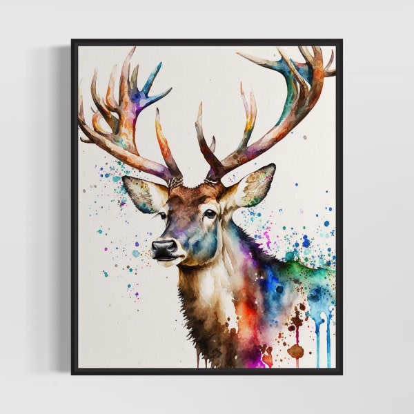 Colorful Caribou Watercolor Art Print, Caribou Painting Wall Art Decor, Original Artwork  by Artist