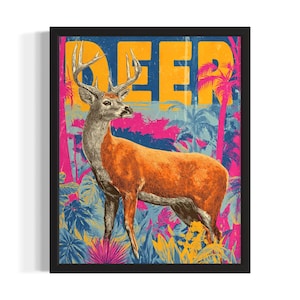 Deer Pop Art Animal Poster Art Print, Living Room Wall Art Poster, Original Painting Artwork Decor