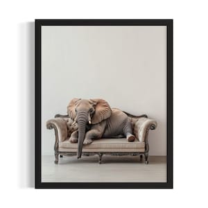 Elephant Animal Sofa Living Room Poster Art Print, Living Room Wall Art Poster, Original Painting Artwork Decor