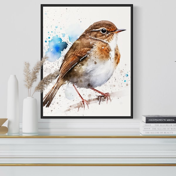 Rossignol oiseau aquarelle Art Print, Rossignol oiseau peinture Wall Art Decor, oeuvre originale par l’artiste