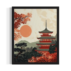 Japan Landscape Poster Art Print, Living Room Wall Art Poster, Original Painting Artwork Decor
