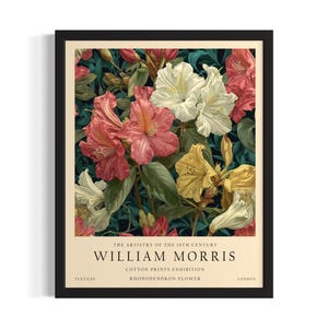 Rhododendron William Morris Flower Poster Art Print, Living Room Wall Art Poster, Original Painting Artwork Decor