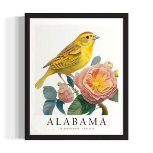 Alabama Bird States Art Print, Living Room Wall Art Poster, Original Painting Artwork Decor