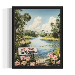 Florida Welcome States Art Print, woonkamer muurkunstposter, origineel schilderij artwork decor