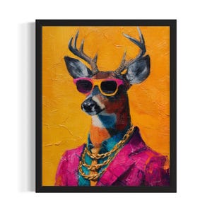 Deer Animal Poster Art Print, Living Room Wall Art Poster, Original Painting Artwork Decor