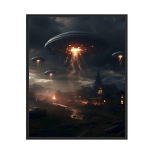 Alien Invasion Art Print, Scary Spooky Haunted gotische muurkunst schilderij decor foto