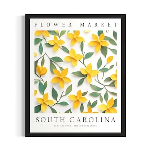 South Carolina State Flower Market Poster Art Print, Living Room Wall Art Poster, Original Painting Artwork Decor