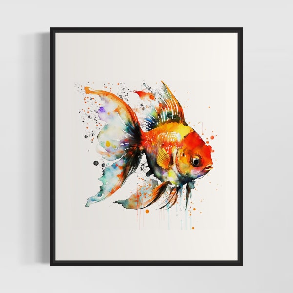 Goldfish Watercolor Art Print, Goldfish Painting Wall Art Decor, Original Artwork  by Artist