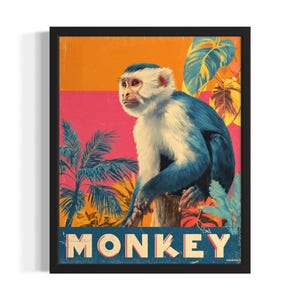 Monkey Pop Art Animal Poster Art Print, Living Room Wall Art Poster, Original Painting Artwork Decor