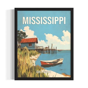 Mississippi Gulf Coast States Poster Art Print, Living Room Wall Art Poster, Original Painting Artwork Decor