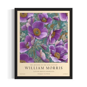 Pasque William Morris Flower Poster Art Print, Living Room Wall Art Poster, Original Painting Artwork Decor