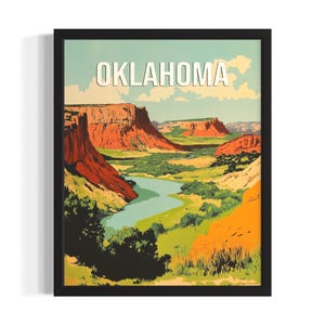 OKlahoma Red River Valley States Poster Art Print, Living Room Wall Art Poster, Original Painting Artwork Decor